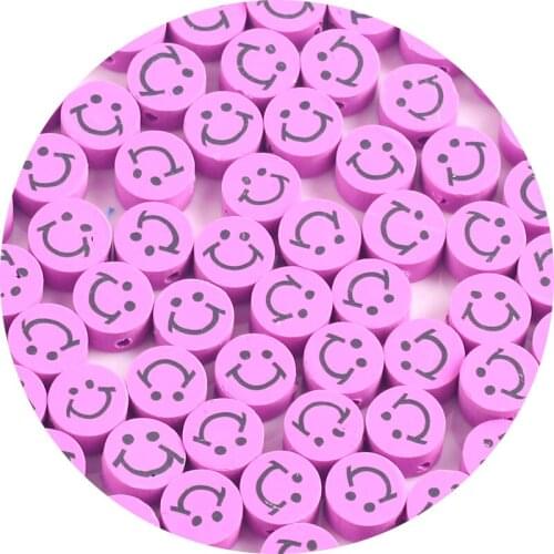 30pcs 10mm Purple Smile Face Beads Polymer Clay Spacer Loose Beads for Jewelry Making Bracelet DIY Necklace Accessories