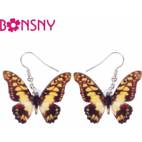 Bonsny Acrylic Novelty Papilio Machaon Butterfly Earrings Big Long Dangle Drop Fashion Insect Jewelry For Women Girls Summer