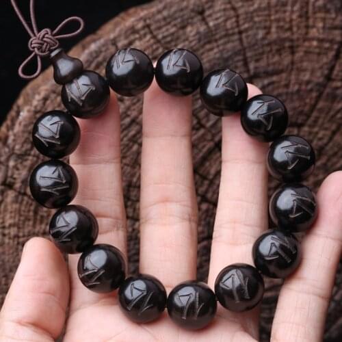 Natural Ebony Buddha Buddhist Rosary Wooden Bracelet Number Beads Handmade 15mm Beaded Bracelet