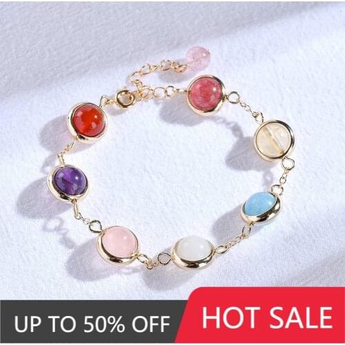 The Rainbow Sugar Bracelet Titanium Stainless Steel Material Inlaid Natural Jewel Gold Color Trendy Bracelets Women Jewelry