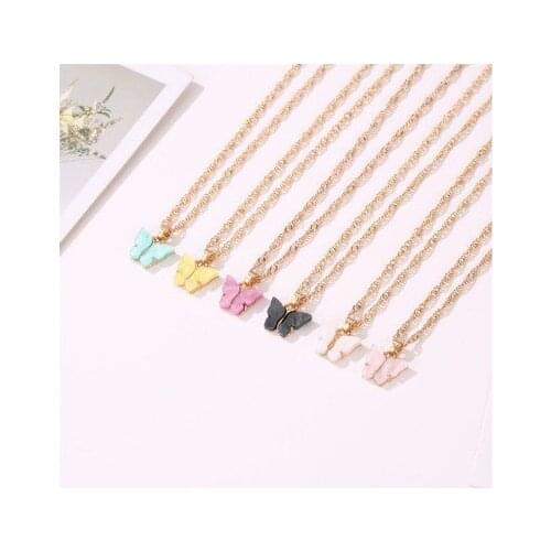 Fashion Women Gold Color BUtterfly Pendant Link Chain Enamel Necklace Jewelry For Man Party Gift Wholesale