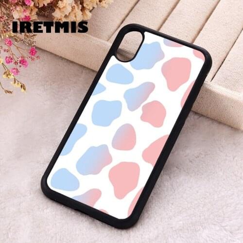 Iretmis 5 5S SE phone cover cases for iphone 6 6S 7 8 Plus X Xs XR 11 12 MINI Pro Max Silicone Baby Blue to Baby Pink Cow Print