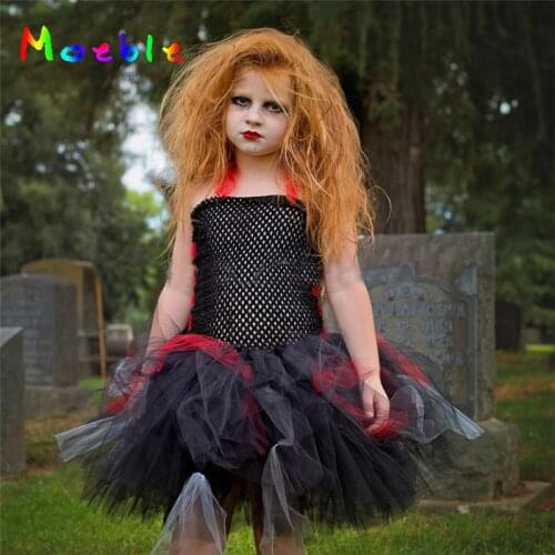 Black Red Children Christmas Costume Girl Scary Monster Party Dress Baby Kids Zombie Tutu Dress Holiday Clothing Vestidos