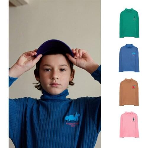 2021 Autumn New Kids Boys Girls T-shirts Weekendhouse Children High Neck Basic T Shirt Ribbed Clothes Fashion Brand Baby Tops