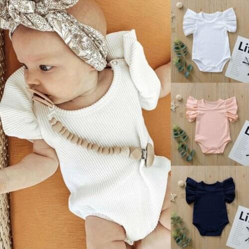 PUDCOCO Newborn Infant Baby Girl Cotton Jumpsuit Ruffle Sleeve Bodysuit Playsuit Clothes Set Sunsuit 0-18M
