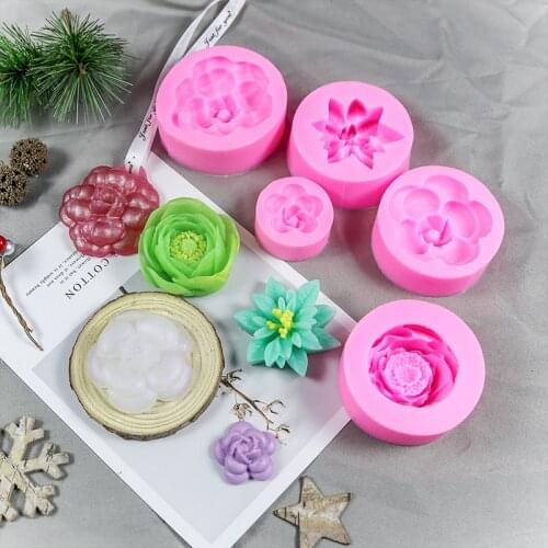 DIY Cake sugar turning silica gel mold flower gypsum aromatherapy chocolate baking decoration with hole listing