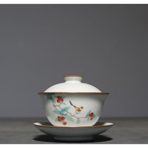Ru Kiln Travel Teapot Ceramic Sancai Cover Bowl Tea Tureen Teacup Hand Grasp Gaiwan Tea Bowl Tes Set Tea Cup Home Drinkware