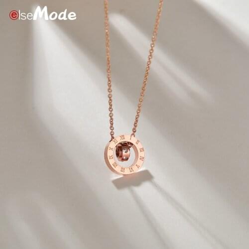 ELSEMODE Luxury Stainless Steel Rose Gold Roman Numerals Pendant Necklace Letter Wedding Fashion Jewelry