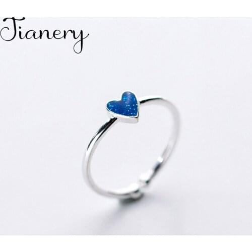 JIANERY Romantic Silver Color Blue Heart Rings For Women Bohemian Vintage Jewelry Adjustable Size Finger Rings