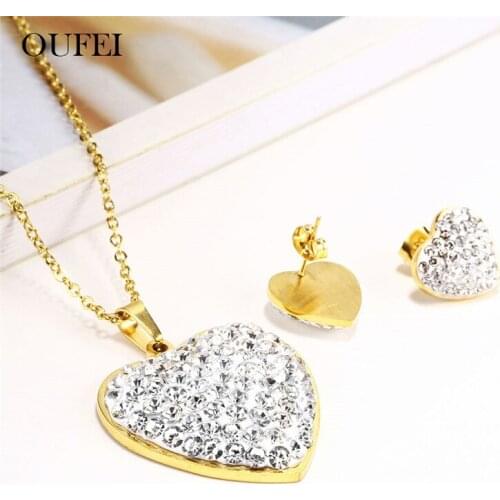 OUFEI Stainless Steel Jewelry Sets Charm Heart Necklace Set Of Earrings For Women Jewellery Accessories Woman Vogue 2019
