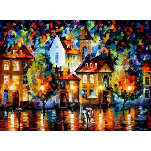 Beautiful landscape paintings luxemburg night palette knife art on canvas wall pictures for living room