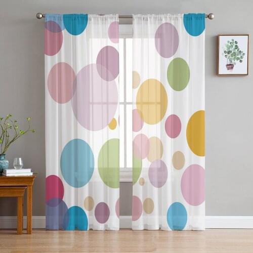 Colorful Geometric Wave Dots Window Curtains for Living Room Kitchen Door Curtain Sheer Curtains for Bedroom