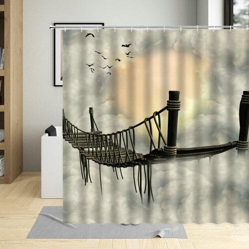 Creative Design Scenery Landscape Bathroom Curtains Fantasy Floating Bridge Shower Curtain Waterproof Bathtub Decor With Hooks