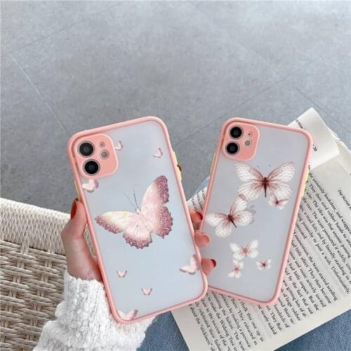 Fly butterfly art pattern luxury shell Phone Cases funda matte transparent For iphone 7 8 11 12 plus mini x xs xr pro max cover