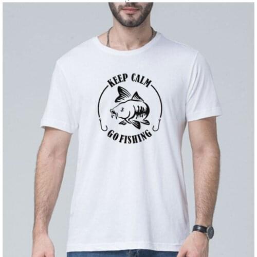 2019 Cotton Breathable Slim Fit Keep Calm Go Fishinger Tshirt Humor Carp Printing Men Brand O-Neck Short Sleeve Tee Shirt