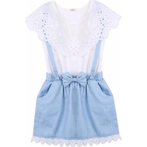New Fashion Girls cowboy Short sleeve Bow cotton dress baby Girls Summer clothes kids girls Ball Cute dress 2 3 4 5 6 7 Years