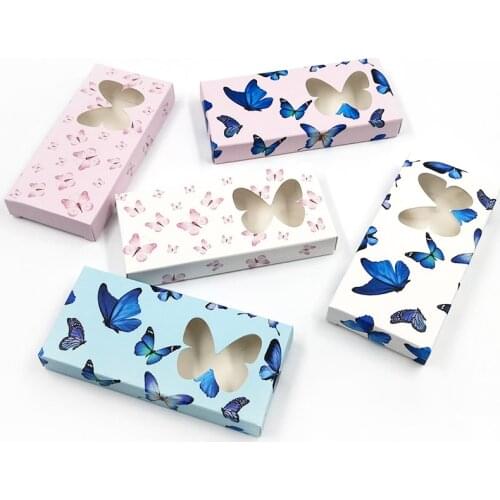 NEW 50/100pcs Empty Eyelashes Packaging Soft Paper Lash Box Design butterfly for 25MM Strip Lashes 3D Mink Lashes Without tray