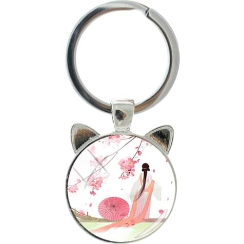 NEW Classical Aesthetic Antiquity Back View Handmade Silver-plated Cat Ear Keychain Mens and Womens Bag Keychain Jewelry