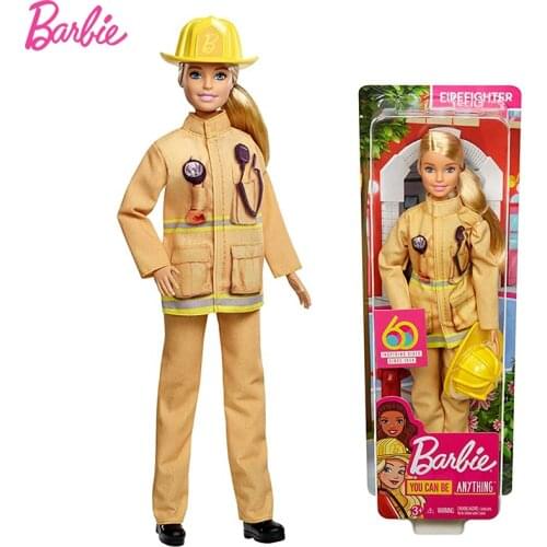 Original Barbie Firefighter Dolls Inspiring Barbie Fashionistas Dolls for Girls Career Suit Toys for Girls Kid Toys for Children