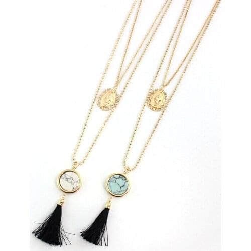 2016 valentines day figures pattern multilayer White necklace double circular black rope tassel necklaces pandents