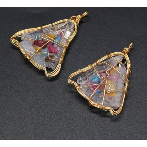 Natural Stone Pendants Reiki Heal Druzy Gold Color Wire Wrap Crystals Pendant for Trendy Jewelry Making Necklace Earrings