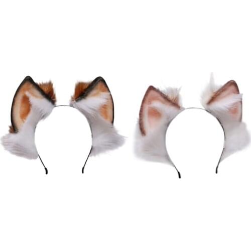 Handmade Faux Fur Kitten Wolf Ears Headband Furry Fluffy Long Plush Animal Hair Hoop Anime Lolita Cosplay Party Costume Hair Acc