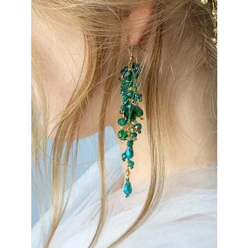 Bohe Green Crystal Bridal Earrings For Women Jewelry Party Prom Accessories Handmade Bride Ornament Hanging Earring Wedding Gift