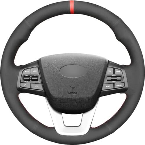 Hand-stitched Black Suede Red Marker No-slip Car Steering Wheel Cover for Hyundai ix25 2014 2015 2016 Creta 2016 2017