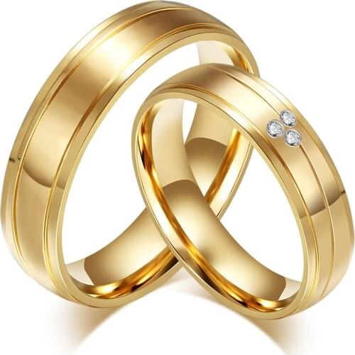 Lovers Alliance Couple Wedding Rings For Men And Women marriage engagement ring 14k gold plated jewelry ring Stainless Steel