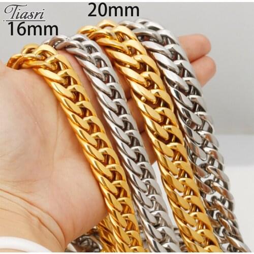 Tiasri 16/20mm Curb Cuban Link Chain Collar Choker Goth Man Necklace High Quality Stainless Steel Jewelry Hip-Hop Male Gifts