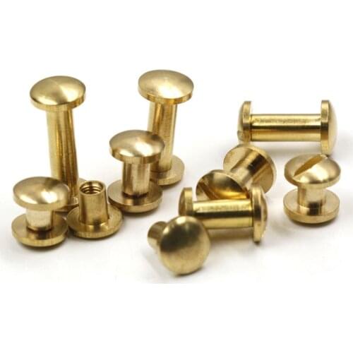 10pcs Solid Brass Binding Chicago Screws Nail Stud Rivets For Photo Album Leather Craft Studs Belt Wallet Fasteners 8mm Dome Cap