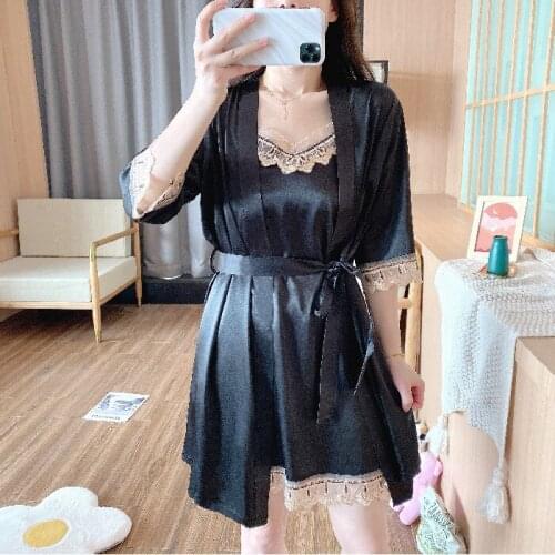Womens Sexy Nightdress Sling Gown Vest Shorts Slip Dress 5Pcs Suit Nightgown Robe Home Wear Bathrobe Sleepwear Nightwear