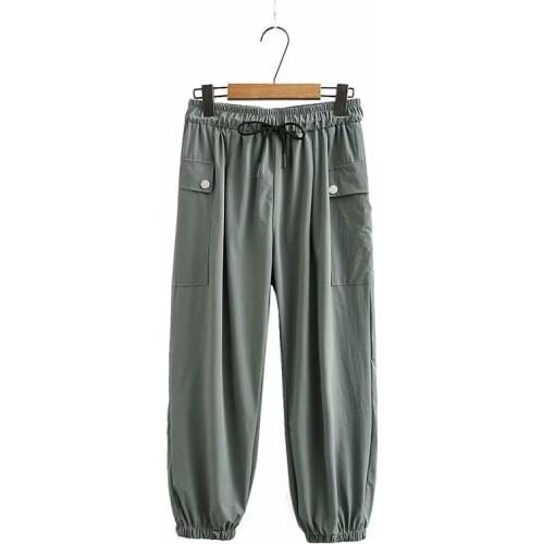 Plus Size Women Spring Summer Comfortable Casual Pants Sports Solid Color Multi-Pocket Cargo Ankle Trousers Pants