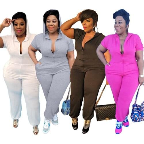 Plus Size Women Clothing Rompers Womens Jumpsuit Pure Color Fall Tall Waist Zipper Straight Tube Type Wholesale Dropshipping