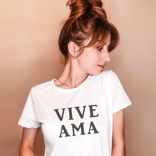 LIVE LOVE Hipster T-shirts Lady tops Letter Print shirt Spanish phrase Casual Cotton