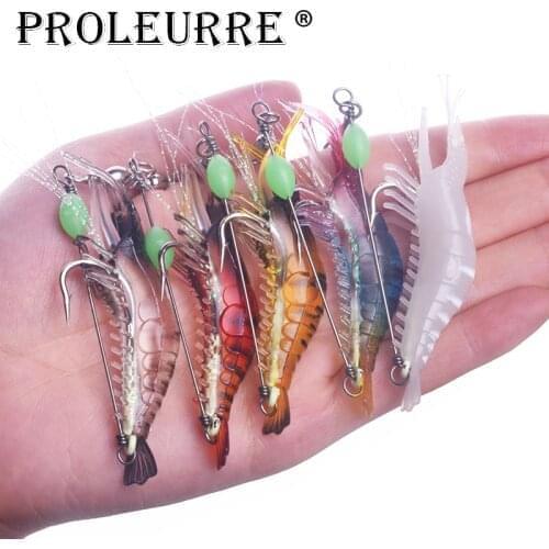 1Pcs Luminous shrimp Lure Fishing Artificial Soft Baits with Glow Hook 75mm 5.5g Jig Wobbler Worm Barbed Hook Bass Lures