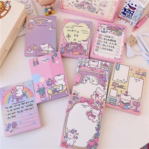100 pcs kawaii Cartoon bear daily life Memo Pad cute Message Notes Decorative Notepad Note paper Memo Stationery Office Supplies