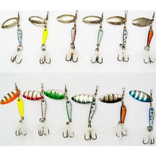12pcs/set All Sorts of Color 5cm Metal Lures Rotating Sequins Bait Spinner and Spoon Wobber Fishing Lure Peche Pesca Tackle