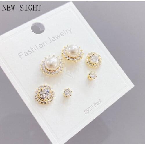 2021 New Design 6 Pcs 14K Real Gold Simple Style Pearl Stud Earrings Luxury Jewelry Cubic Zircon Earrings