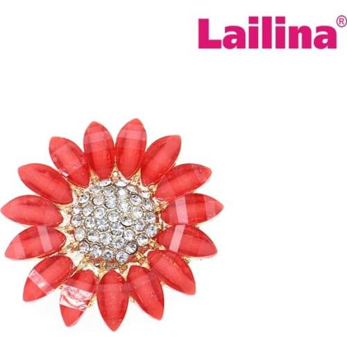30pcs/New Fashion Sparkly Rhinestone Acrylic Sunflower Flat Back Brooch/Button Jewelry Decoration For Gift/Party