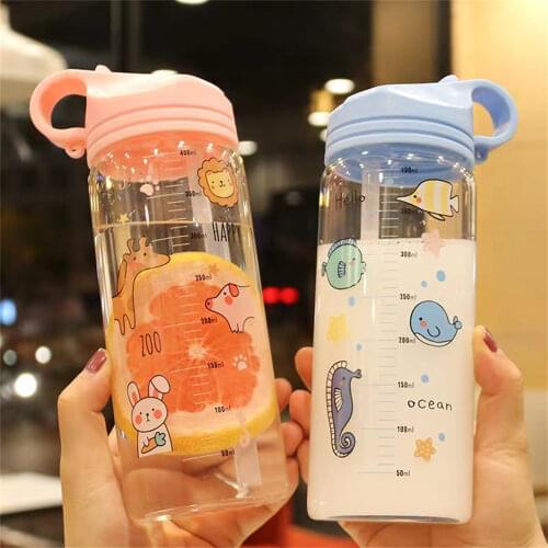 450ml Mini Glass Water Drinking Bottles with Silicone Straw Water Bottle For Kids Girls School Office Travel Mug Coffee Tea Cup