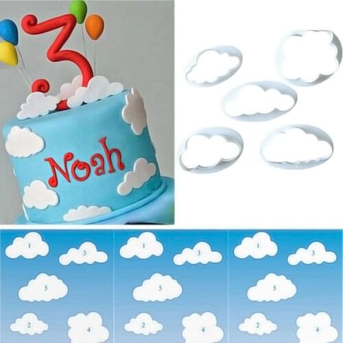 5pcs 3D Cloud Plastic Fondant Cutter Cake Mold Fondant Cake DIY Decorating Tools Sugarcraft Cookie Cutter Set