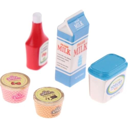 5Pcs/Set 1:12 Dollhouse Miniature Food Mini Tomato Sauce Iced Yogurt Dolls Kitchen Toy