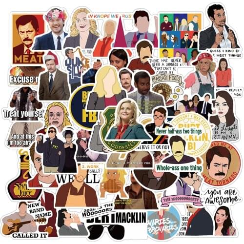 50PCS Parks And Recreation Stickers Funny Comedy Cartoon Graffiti Decal Sticker To DIY Motorcycle Skateboard Luggage Car Laptop