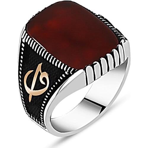 925 Sterling Silver Ring for Men with Red Agate Stone Vintage Gift Jewelry Fasion Onyx Agate Zircon Men Rings