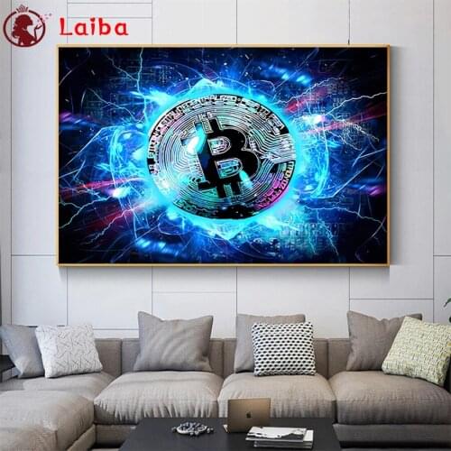 5D DIY Diamond Painting Abstract art, painted Bitcoin Full Square Round Drill Embroidery Cross Stitch 5D icon gift Home Decor