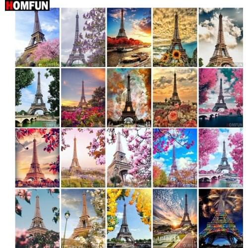 HOMFUN Diamond painting "Eiffel Tower scenery" Full Square/Round Drill Wall Decor Inlaid Resin Embroidery Craft Cross stitch