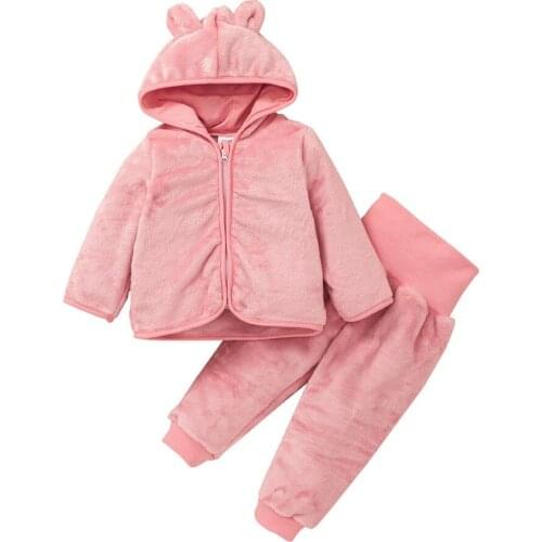 Boys Girls Velvet Hooded Tracksuit Sweatshirt Top + Sweatpants Hoodie Outfit Set