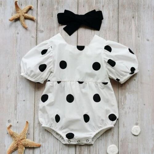 Infant Short Sleeve Bodysuit+ Bow Headband, Polka Dot Printing Sweet Style Summer Clothing