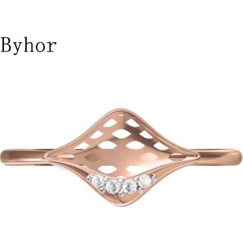 Byhor Solid 14K White+Rose Gold 0.03ct H/SI Natural Diamonds Fine Jewelry Trendy Wedding Band Diamond net кольца Women ring